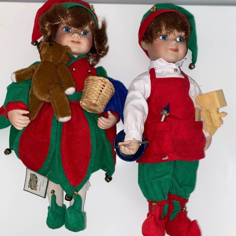COLLECTION ETC SIGNATURE DOLL SET/2 BOY GIRL CHRISTMAS LIL HELPERS HOLIDAY